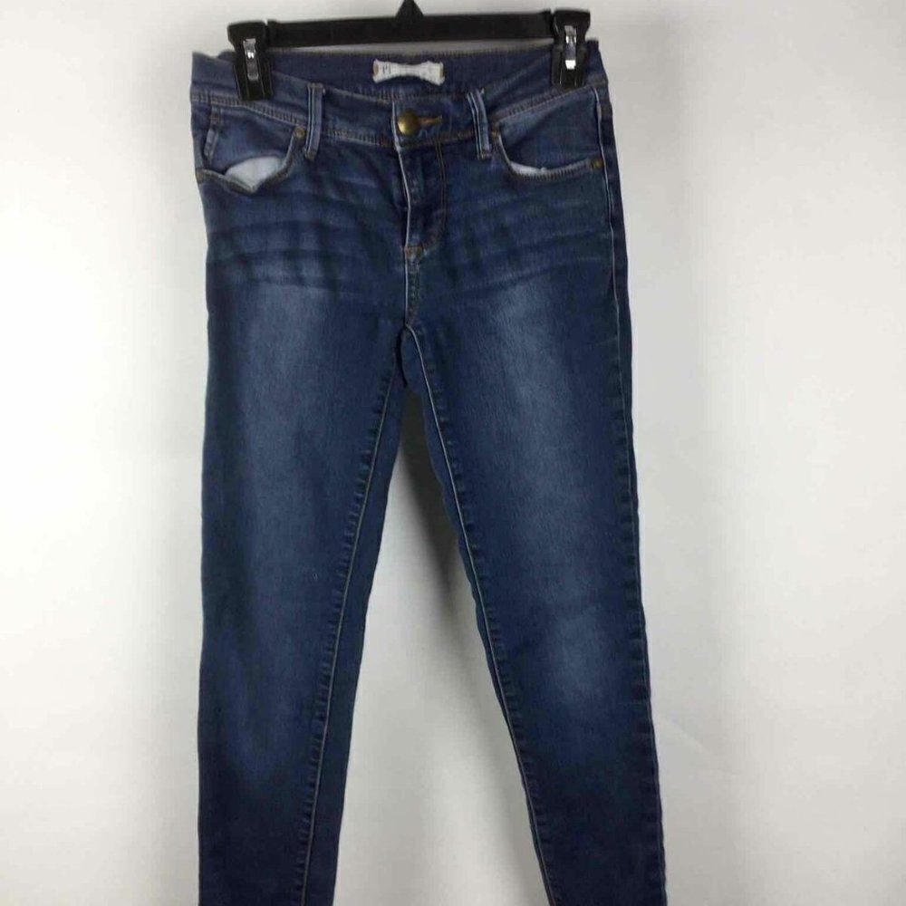 Free People Blue Cotton‎ 5 Pocketed Buttoned Zipper